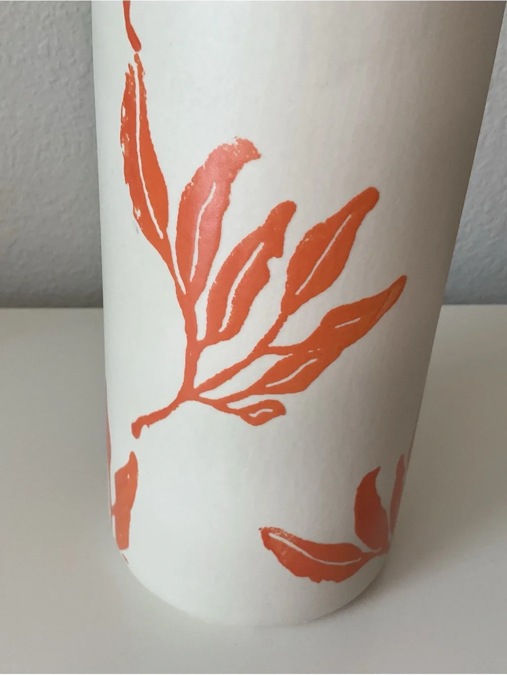 Cream Ceramic Vase with Orange Leaf Motif, made in Portugal